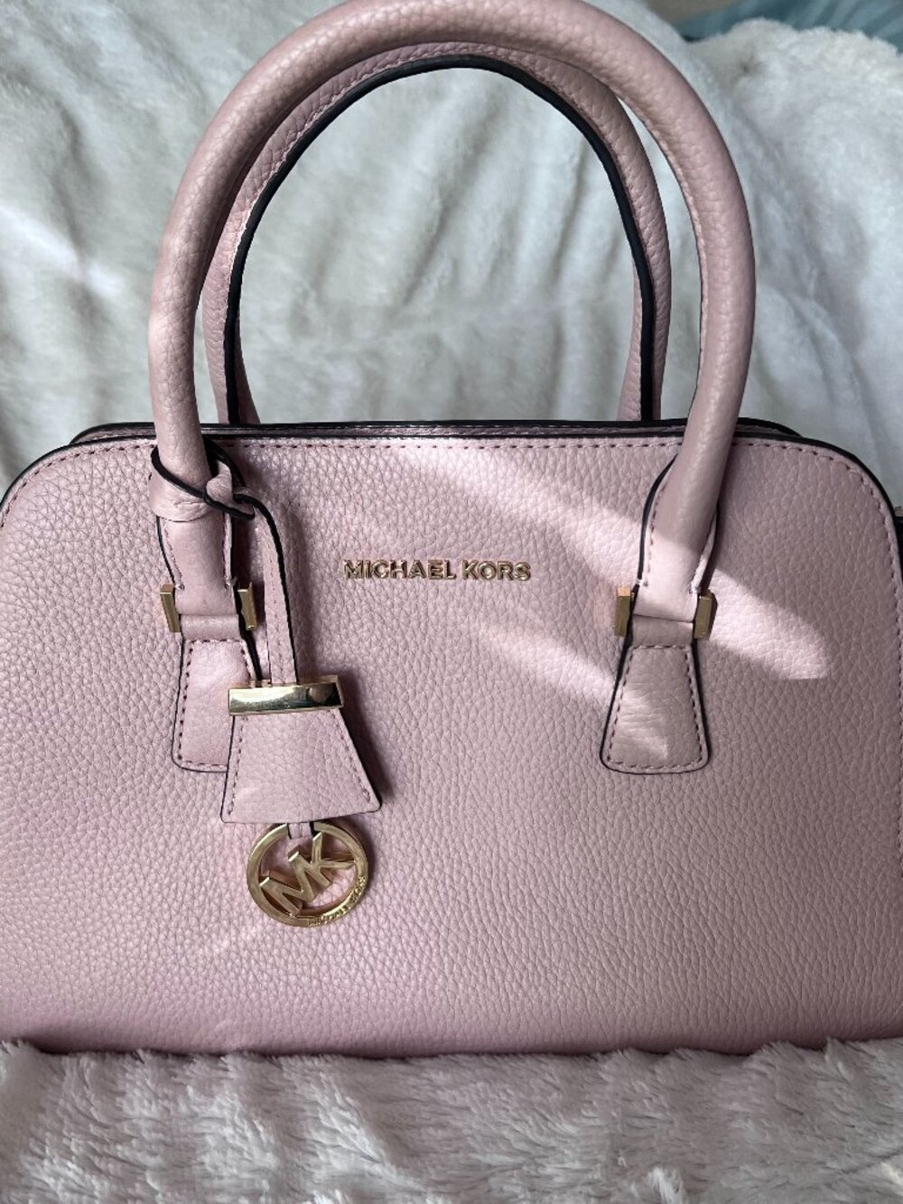 Michael Kors Pink Leather Satchel Handbag Gold Hardware Top Handle Purse